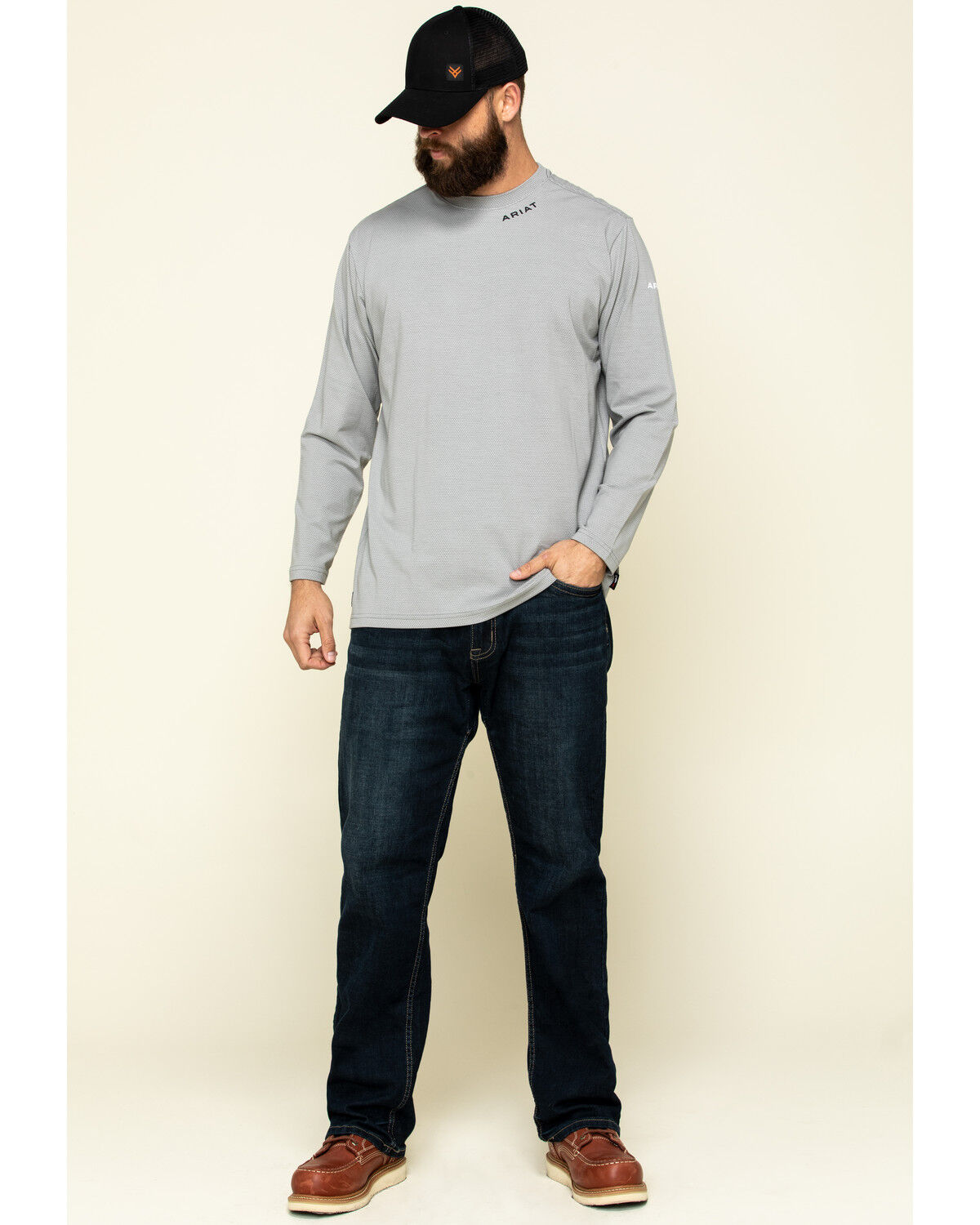 Image #6 - Ariat Men's FR Base Layer Long Sleeve Work T-Shirt - Tall, Navy, hi-res