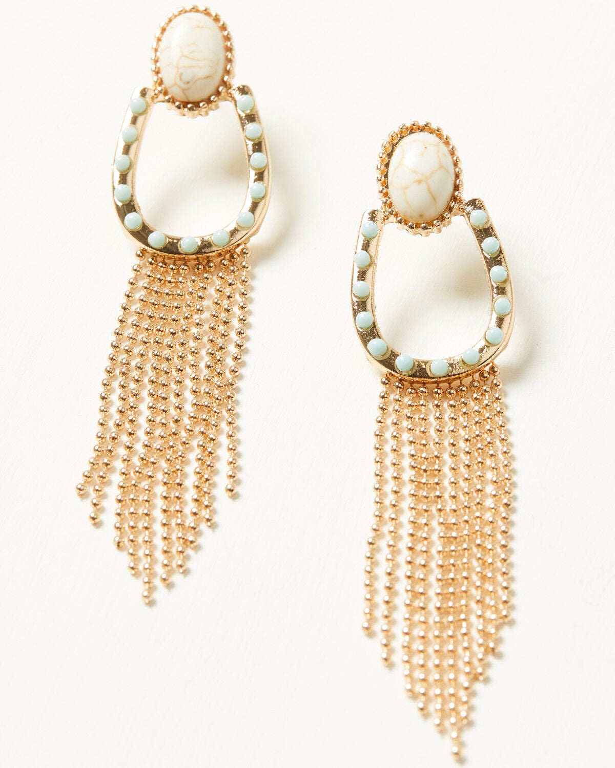 Shyanne Women's Howlite Stone Fringe Statement Earrings, Gold, hi-res