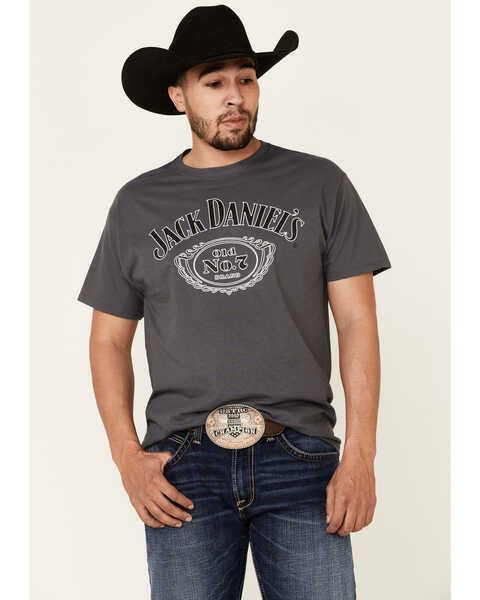 Jack Daniels Men's Cartouche Logo Brand Graphic T-Shirt , Charcoal, hi-res