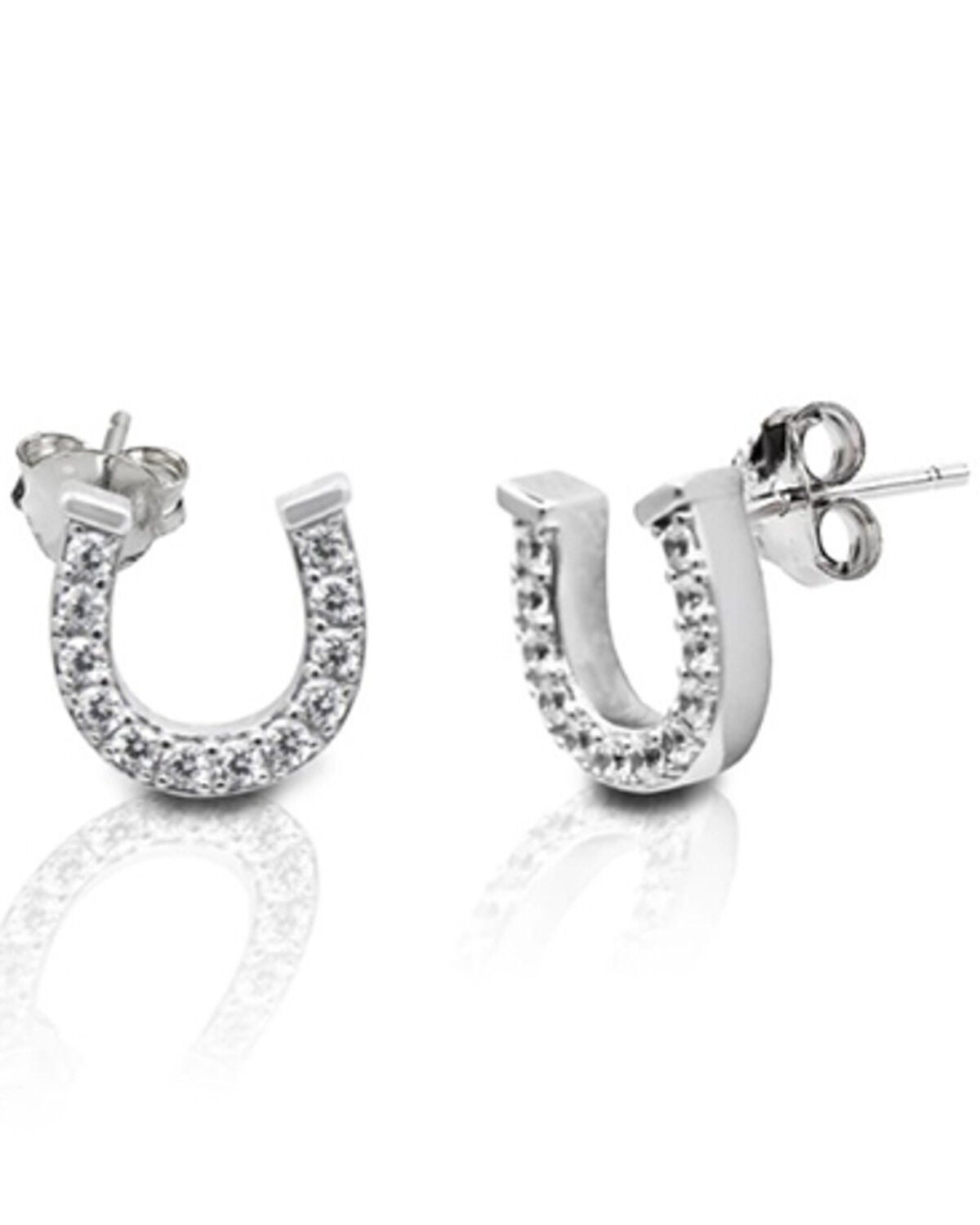 Image #1 - Kelly Herd Women's Silver Pav&eacute; Horseshoe Stud Earrings, No Color, hi-res