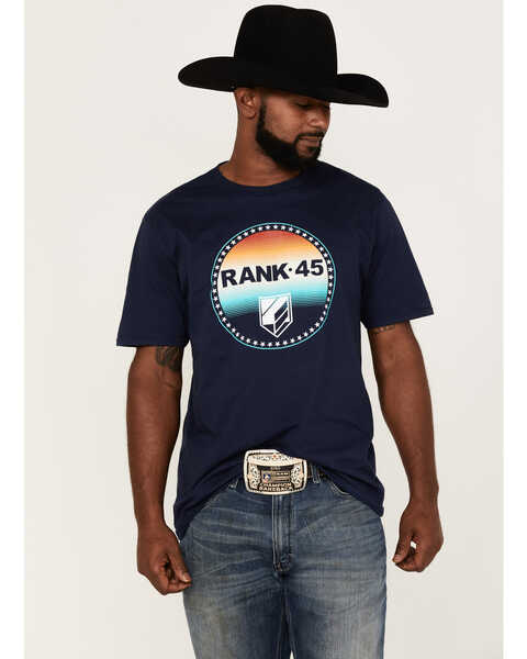 RANK 45® Men's Ombre Southwestern Circle Logo Graphic Short Sleeve T-Shirt , Navy, hi-res