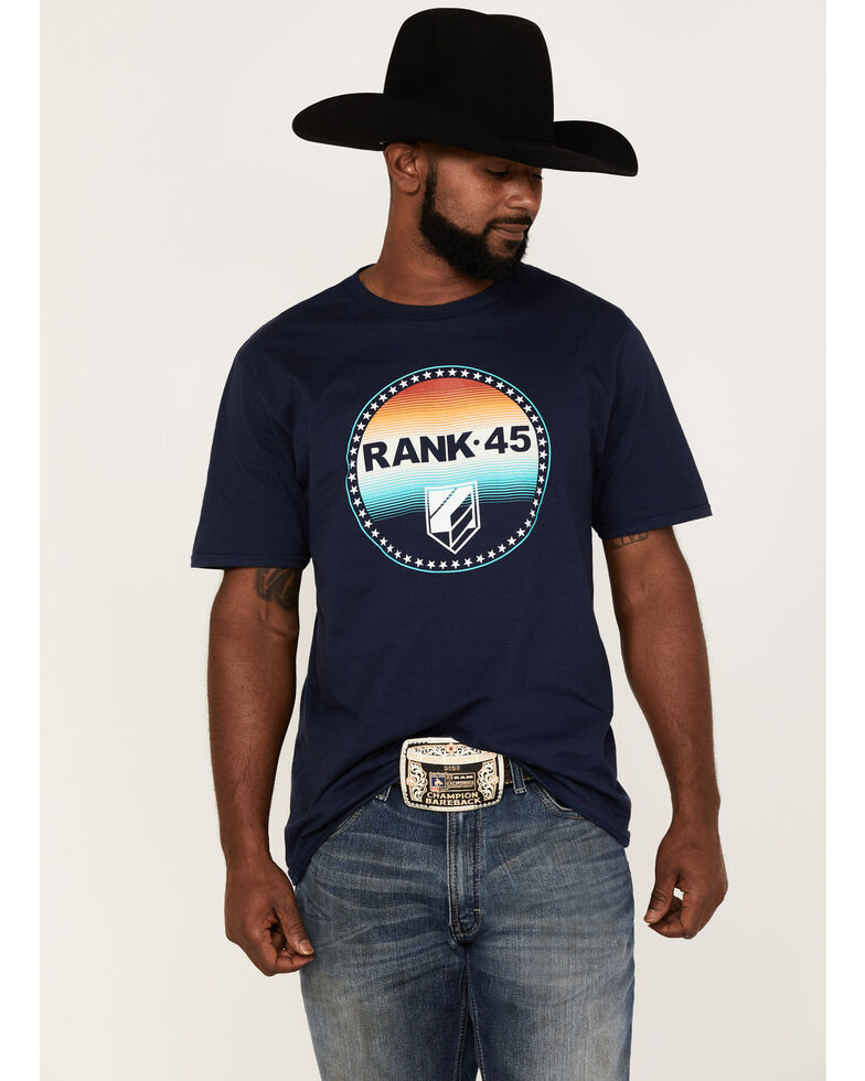 Rank 45 Men's Bad Ombre Southwestern Circle Logo Graphic Short Sleeve T-Shirt , Navy, hi-res