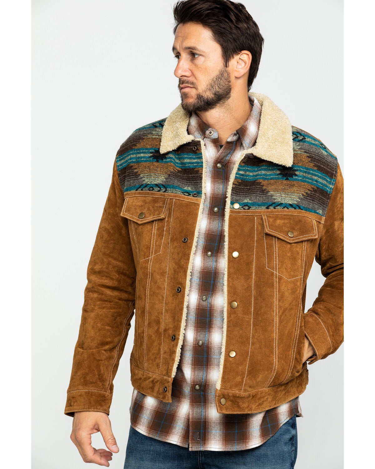 Image #1 - Scully Men's Cafe Brown Boar Suede Jean Jacket - Big, Brown, hi-res