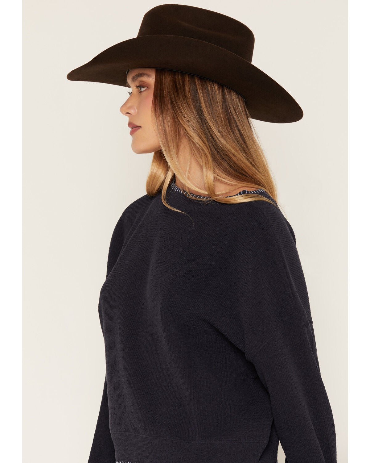 Image #2 - Cleo + Wolf Women's Whip Stitch Crew Neck Sweater, Navy, hi-res