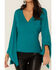 Image #2 - Wrangler Women's Teal Surplice Knit Bell Sleeve Top, Teal, hi-res