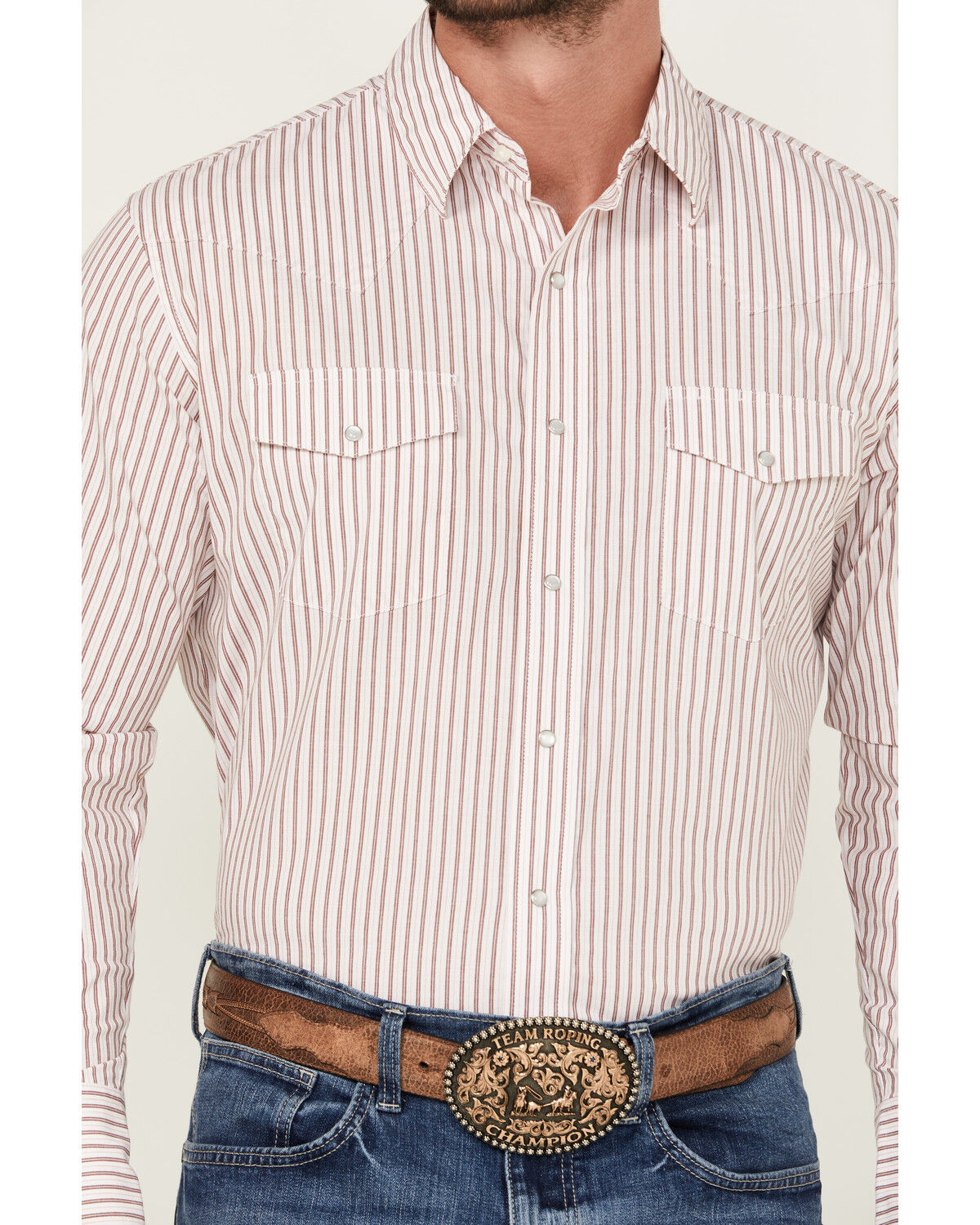 Image #3 - Wrangler Men's Striped Long Sleeve Pearl Snap Stretch Western Shirt, White, hi-res