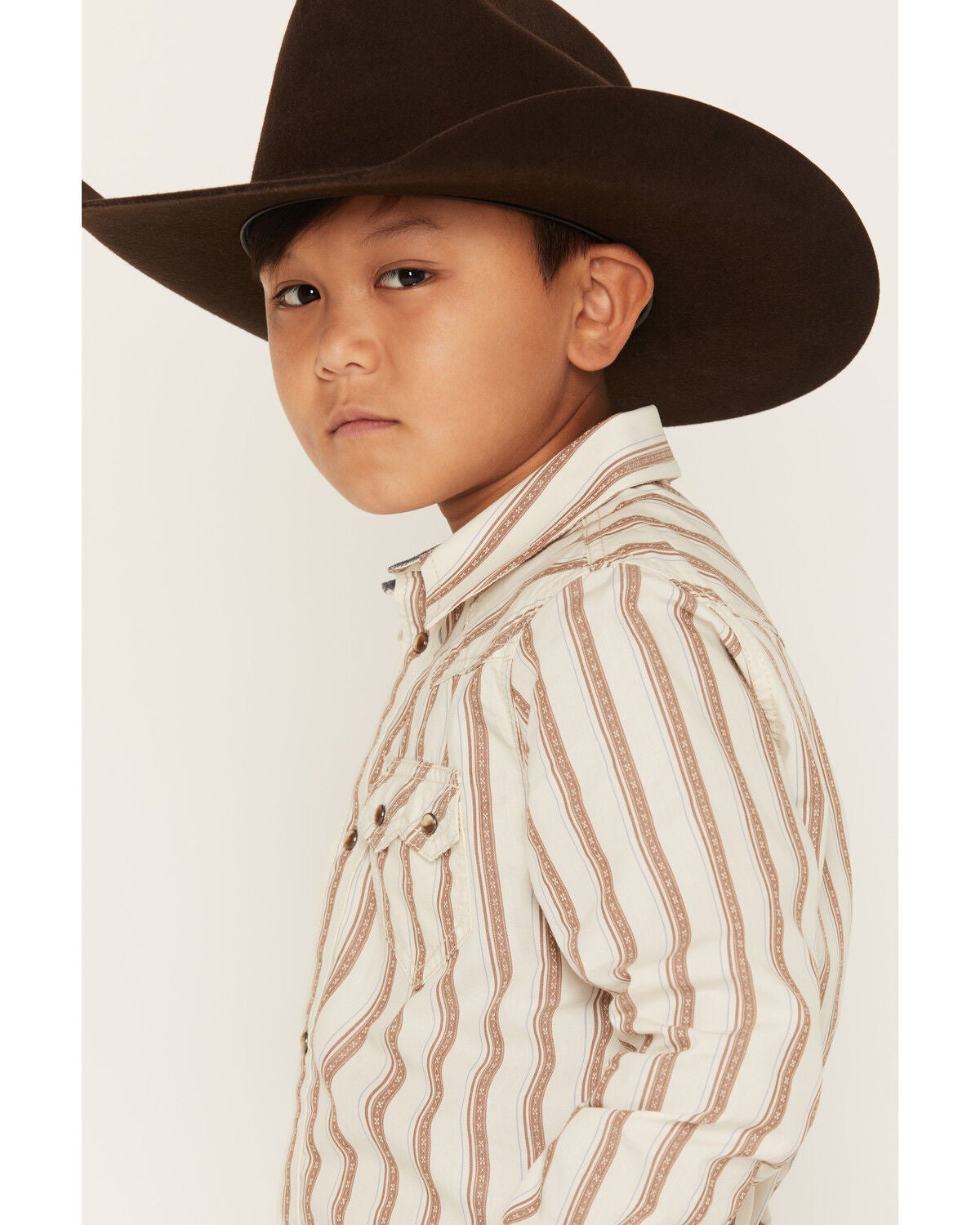 Image #2 - Cody James Boys' Trigger Striped Print Long Sleeve Snap Western Shirt, Cream, hi-res