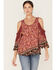 Image #1 - Wild Moss Women's Floral Print Cold Shoulder Top, Rust Copper, hi-res