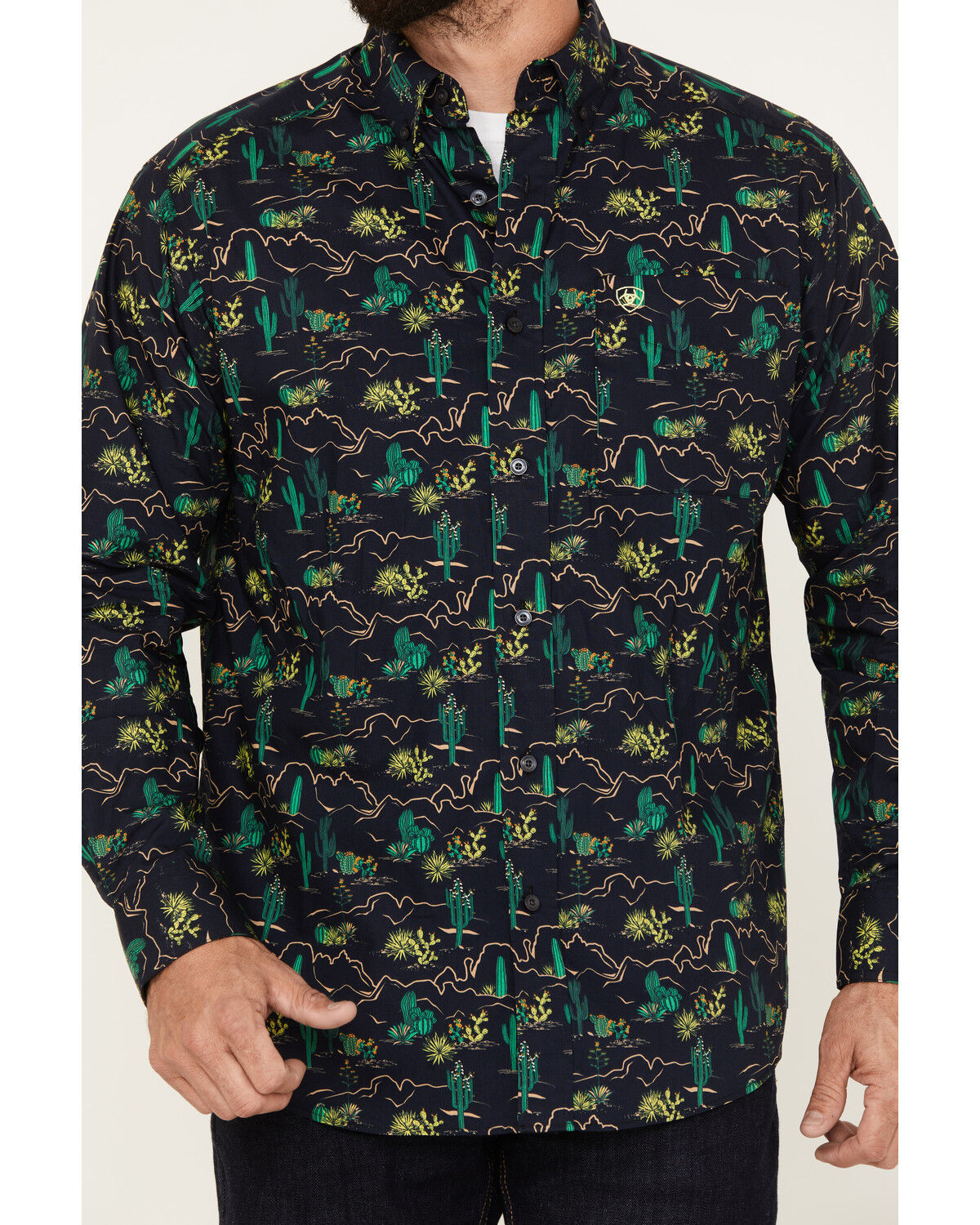 Image #3 - Ariat Men's Beckett All-Over Desert Print Button-Down Western Shirt, Navy, hi-res