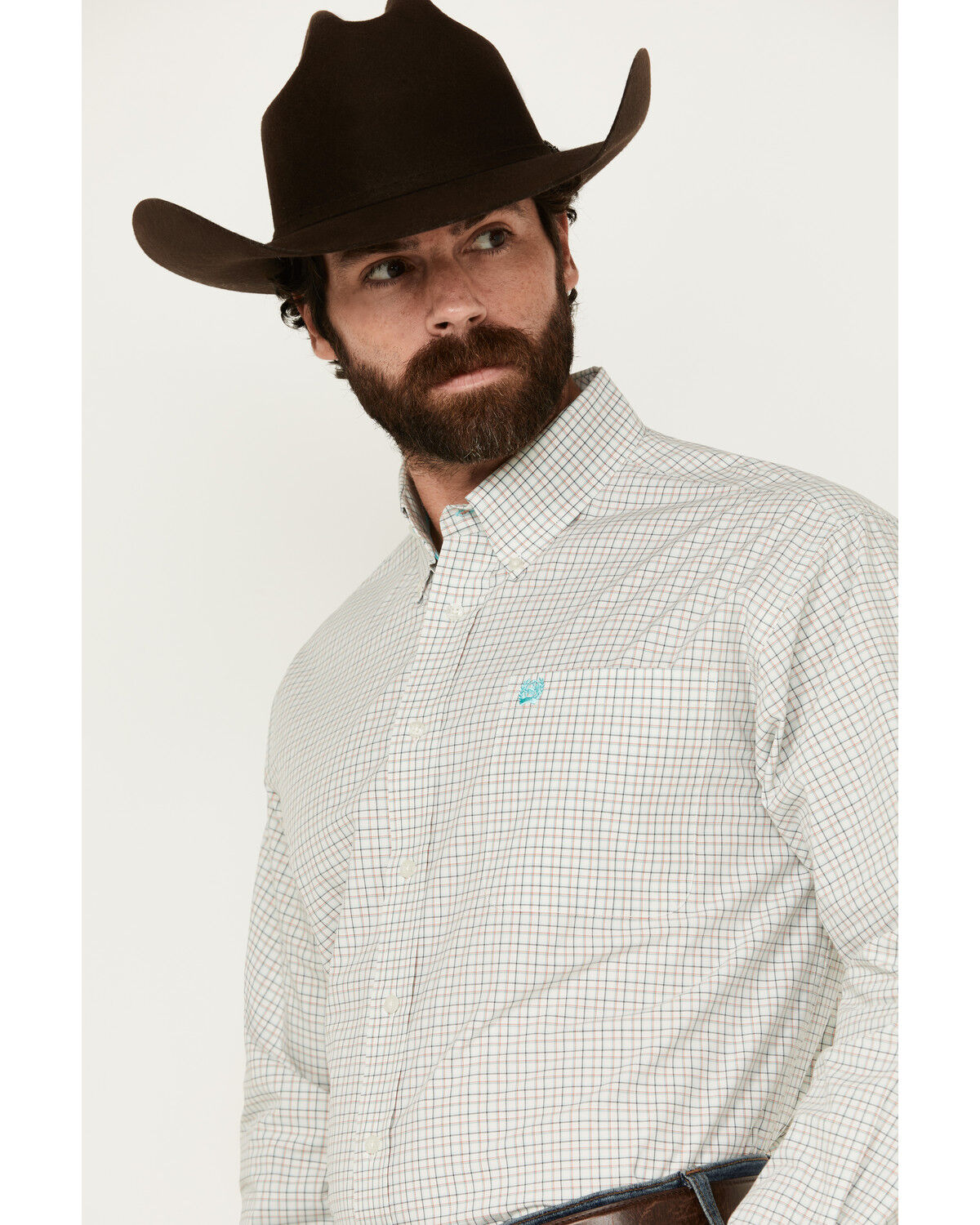 Image #2 - Cinch Men's Checkered Print Long Sleeve Button-Down Western Shirt, Cream, hi-res