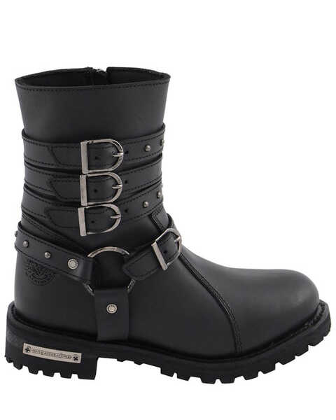 Image #2 - Milwaukee Leather Women's Triple Buckle Harness Moto Boots - Round Toe, Black, hi-res