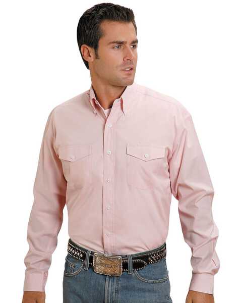 Stetson Men's Solid Long Sleeve Button Down Western Shirt, Pink, hi-res