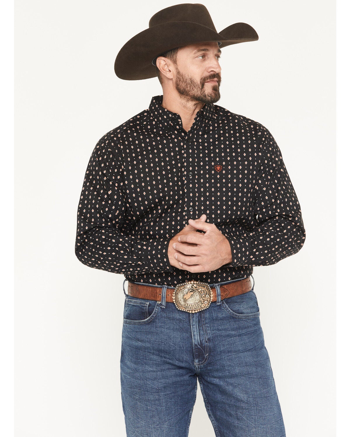 Ariat Men's Thorn Geo Print Long Sleeve Button-Down Western Shirt - Tall, Black, hi-res
