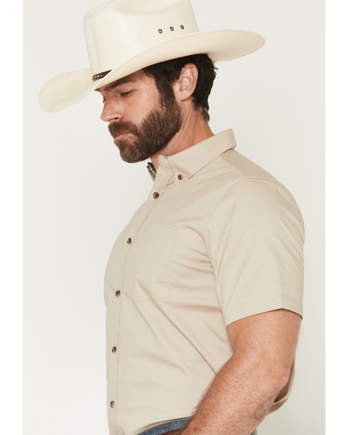Image #2 - Cody James Men's Basic Solid Short Sleeve Button-Down Stretch Western Shirt, Tan, hi-res