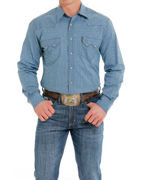 Cinch Men's Multi Long Sleeve Western Snap Shirt, Blue, hi-res