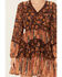 Image #3 - Miss Me Women's Floral Print Long Sleeve Mini Dress, Burgundy, hi-res