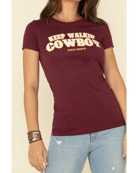 Image #4 - Ranch Dress'n Women's Keep Walkin Cowboy Graphic Tee , Wine, hi-res
