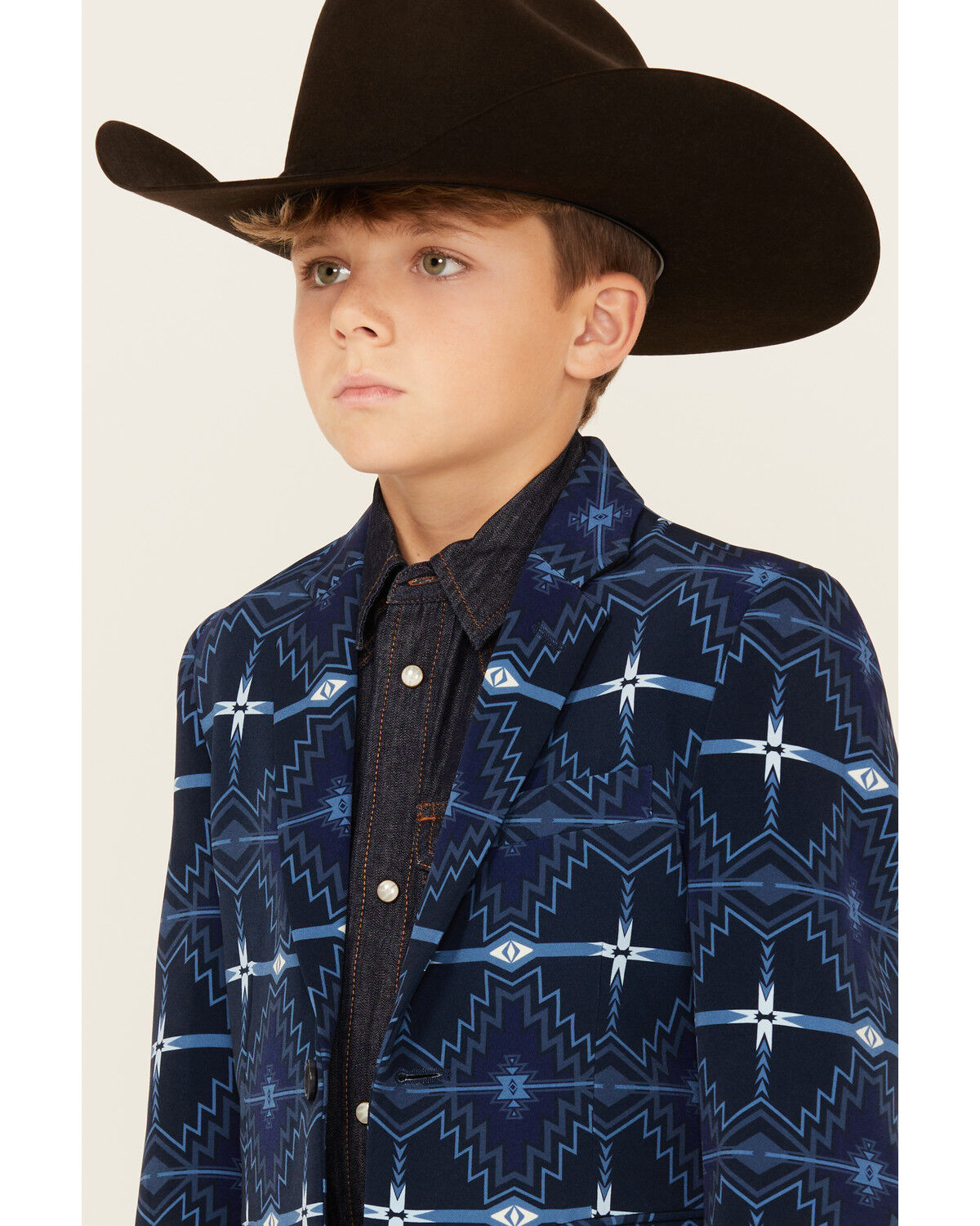 Image #2 - Rock & Roll Denim Boys' Southwestern Print Blazer, Blue, hi-res