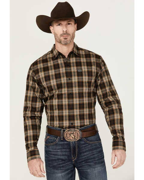 Image #1 - Kimes Ranch Men's Aldrich Plaid Print Long Sleeve Button-Down Performance Stretch Western Shirt, Black, hi-res