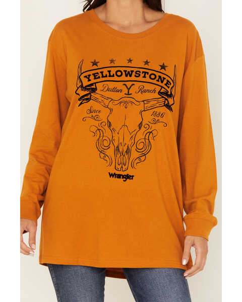 Image #3 - Wrangler Women's Yellowstone Steerhead Long Sleeve Graphic Tee, Mustard, hi-res