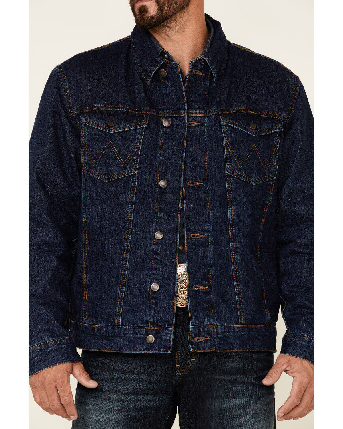 Image #3 - Wrangler Men's Rodeo Dark Wash Lined Stripe Button-Front Denim Jacket , , hi-res