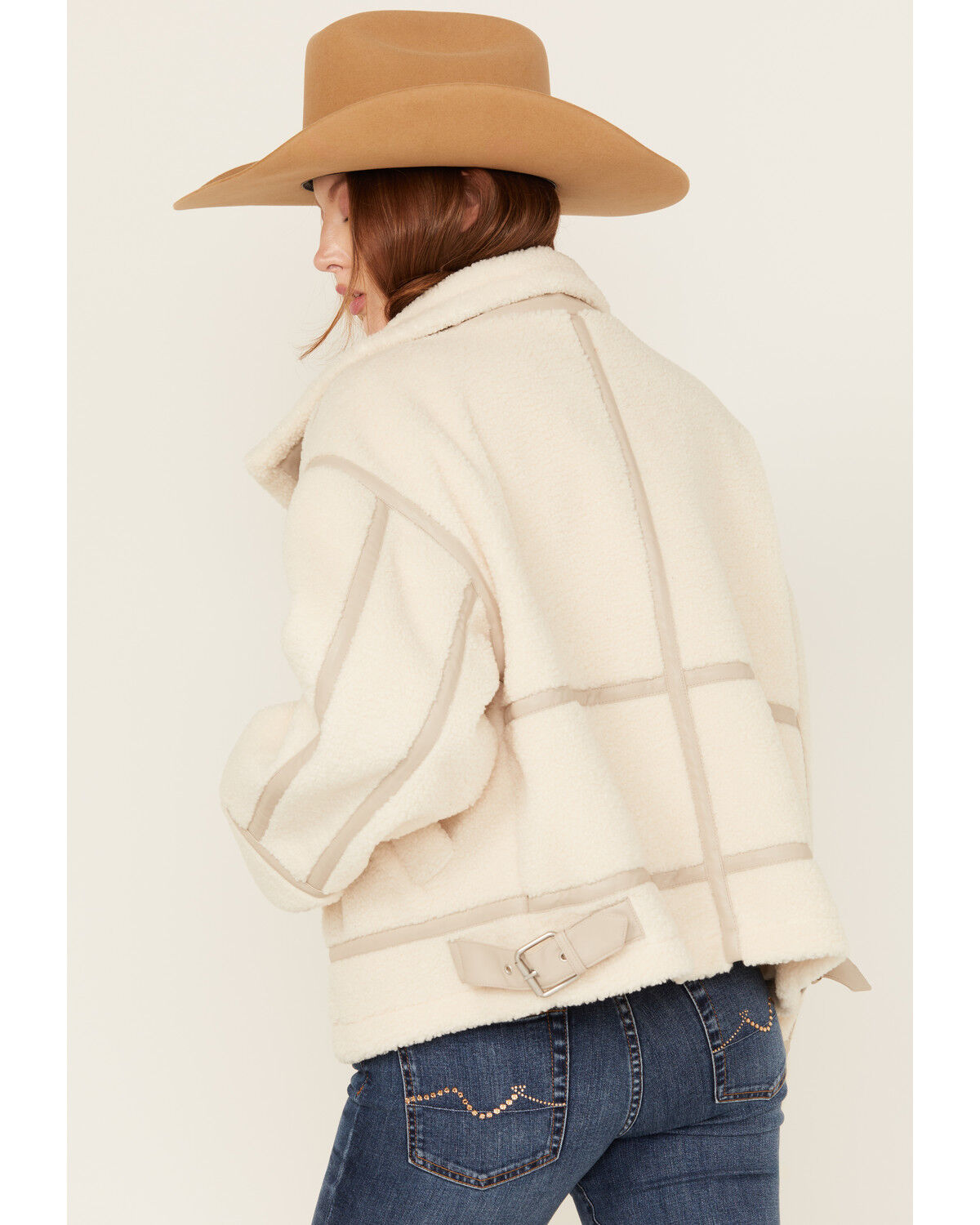 Image #4 - Revel Women's Sherpa Trim Moto Jacket, White, hi-res