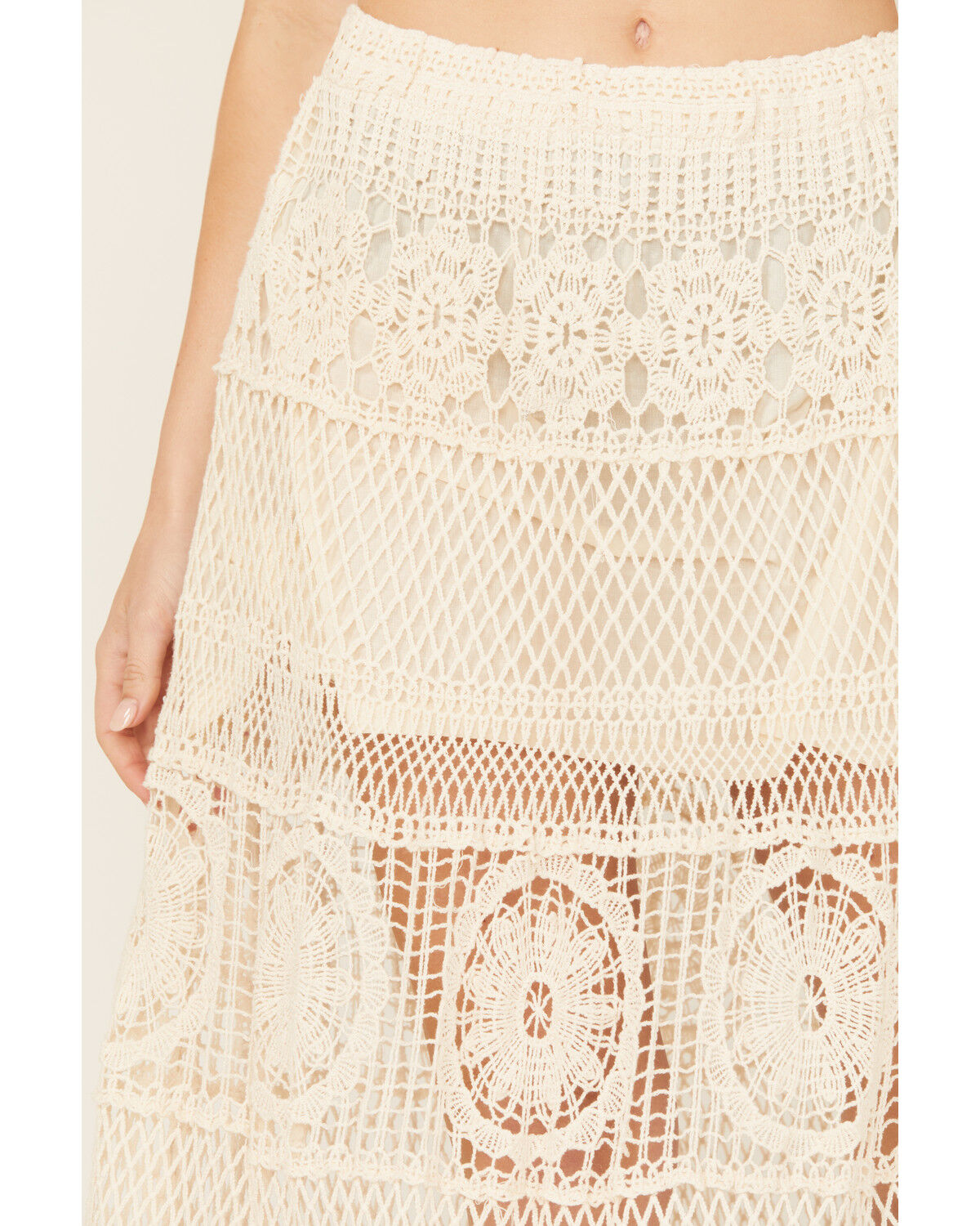 Image #4 - POL Women's Floral Crochet Maxi Skirt, Natural, hi-res