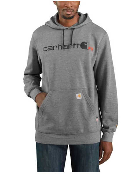 Carhartt Men's FR Force Logo Graphic Midweight Hooded Work Sweatshirt, Medium Grey, hi-res