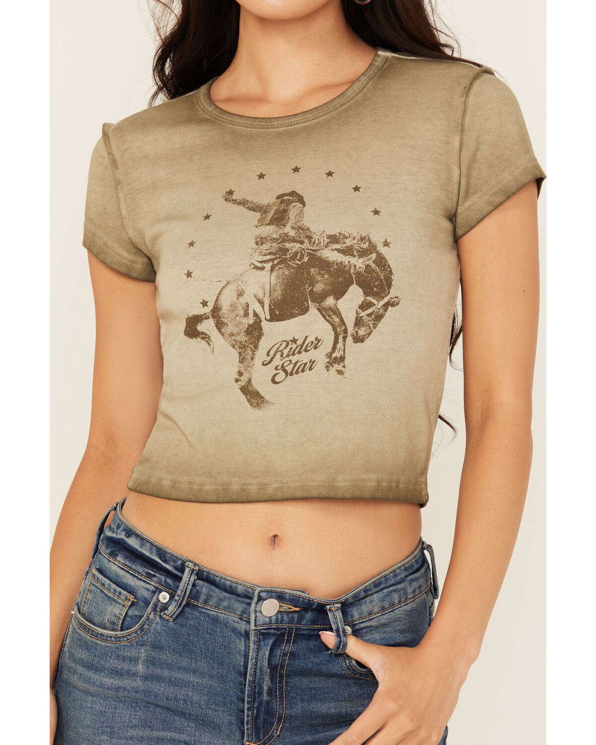 Image #3 - Youth in Revolt Women's Star Rider Baby Graphic Tee, Olive, hi-res