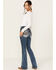 Image #1 - Miss Me Women's Medium Wash Mid Rise Wing Pocket Bootcut Stretch Denim Jeans , Medium Wash, hi-res