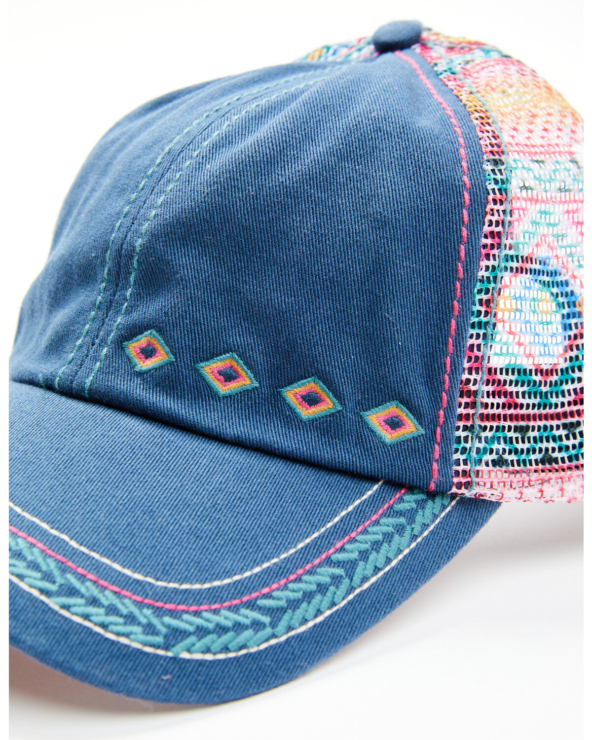 Image #2 - Catchfly Women's Southwestern Print Ponytail Ball Cap, Blue, hi-res