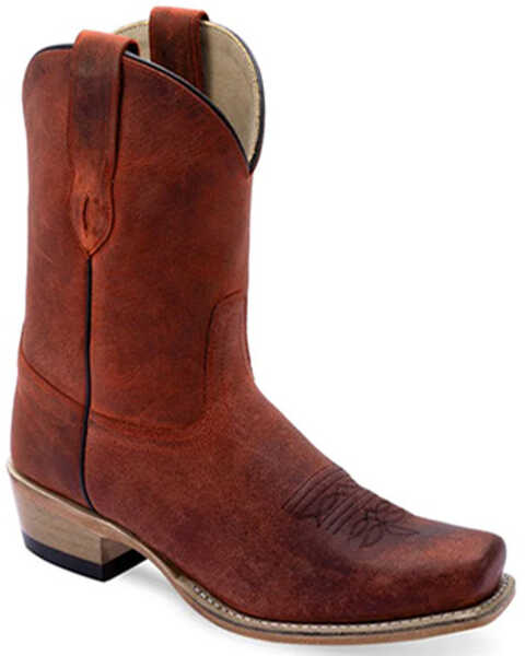 Old West Women's Short Western Boots - Square Toe , Burgundy, hi-res