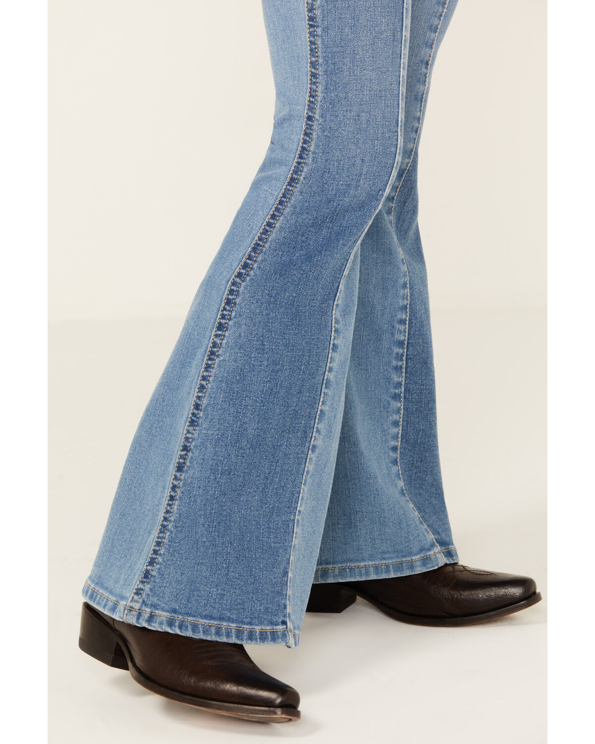 Image #2 - Shyanne Girls' Seraphina Medium Wash Blocked Flare Comfort Stretch Denim Jeans, Medium Wash, hi-res