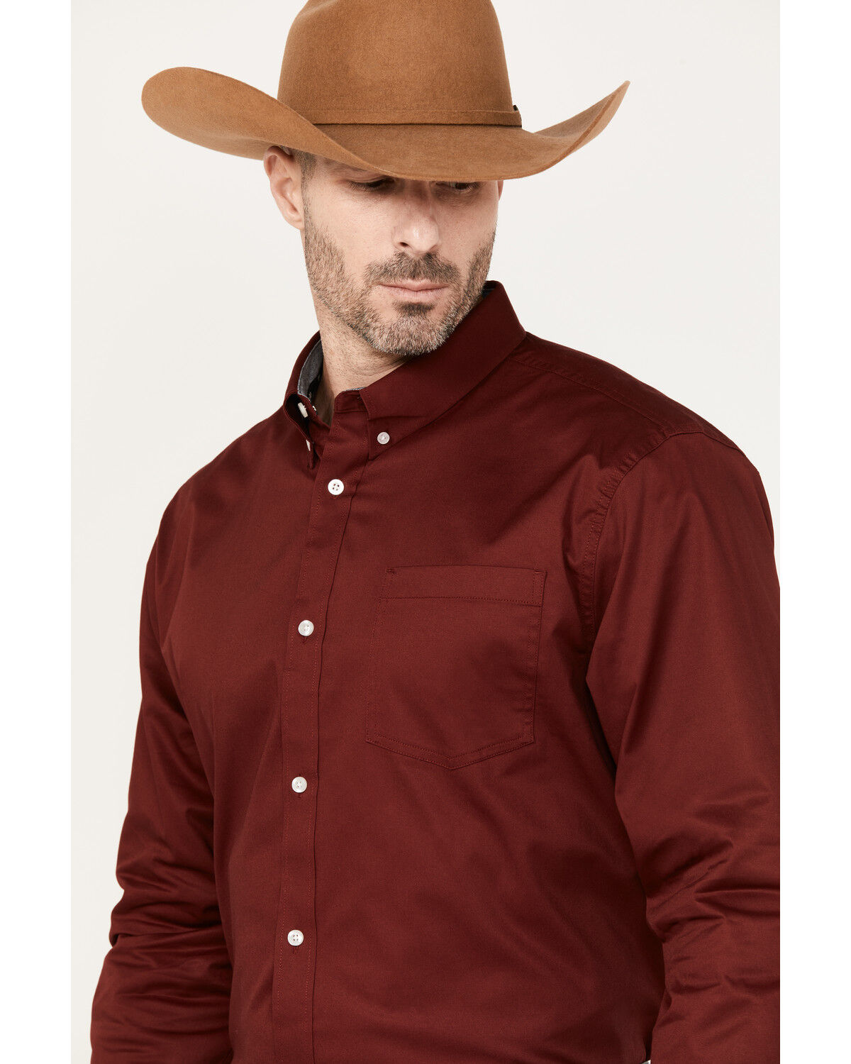 Image #2 - RANK 45® Men's Twill Logo Long Sleeve Button-Down Stretch Western Shirt, Wine, hi-res