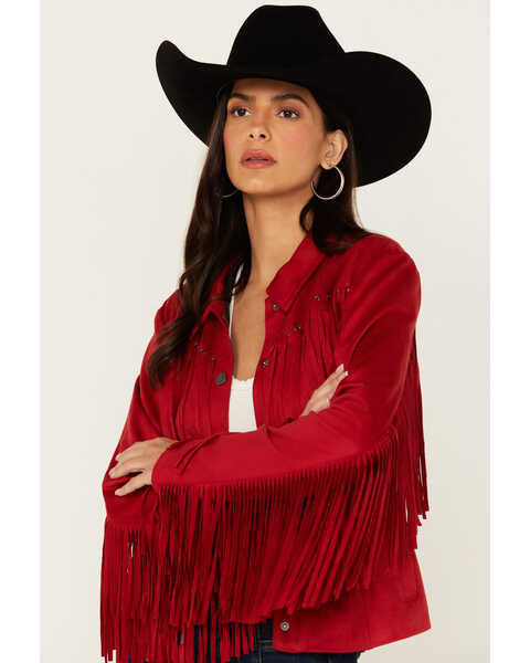 Image #2 - Panhandle Women's Fringe Jacket , Red, hi-res