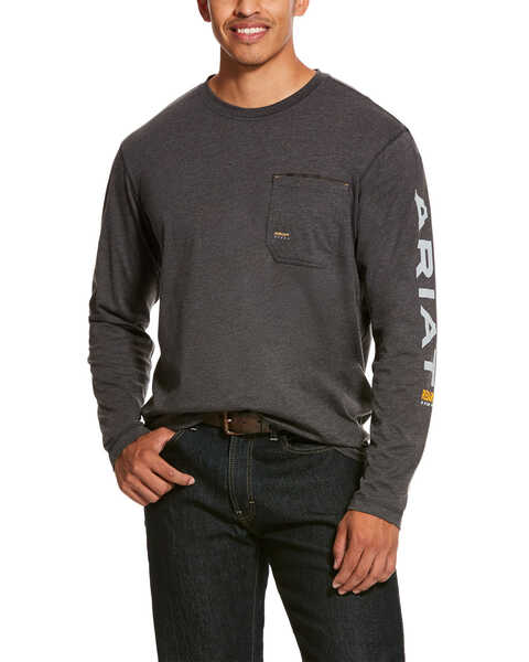 Ariat Men's Rebar Workman Logo Long Sleeve Work Shirt - Big & Tall, Charcoal, hi-res