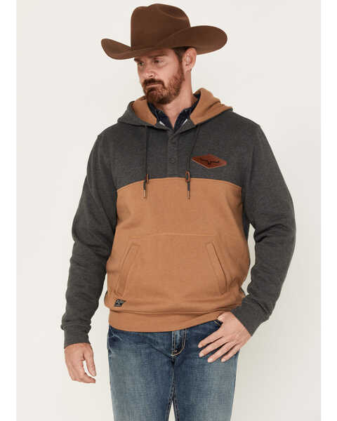 Kimes Ranch Men's Ogden 1/4 Button Hooded Sweatshirt, Charcoal, hi-res