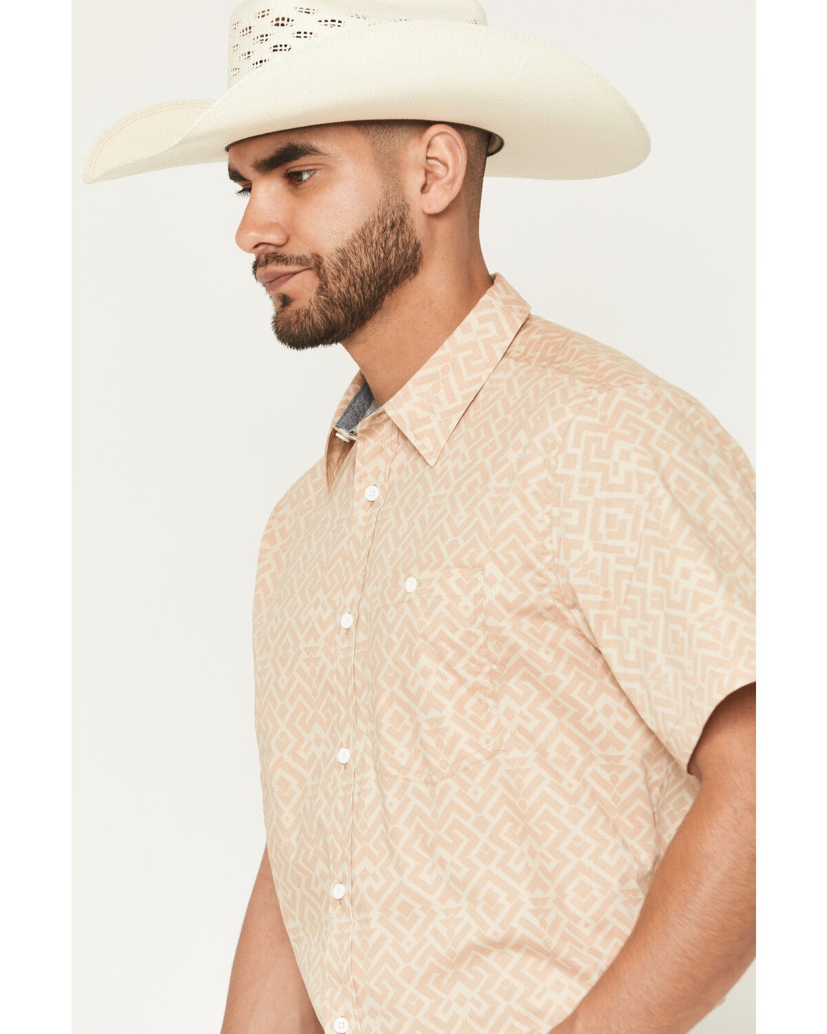 Image #2 - RANK 45&reg; Men's Mustang 2 Geo Print Short Sleeve Button-Down Stretch Western Shirt, Tan, hi-res