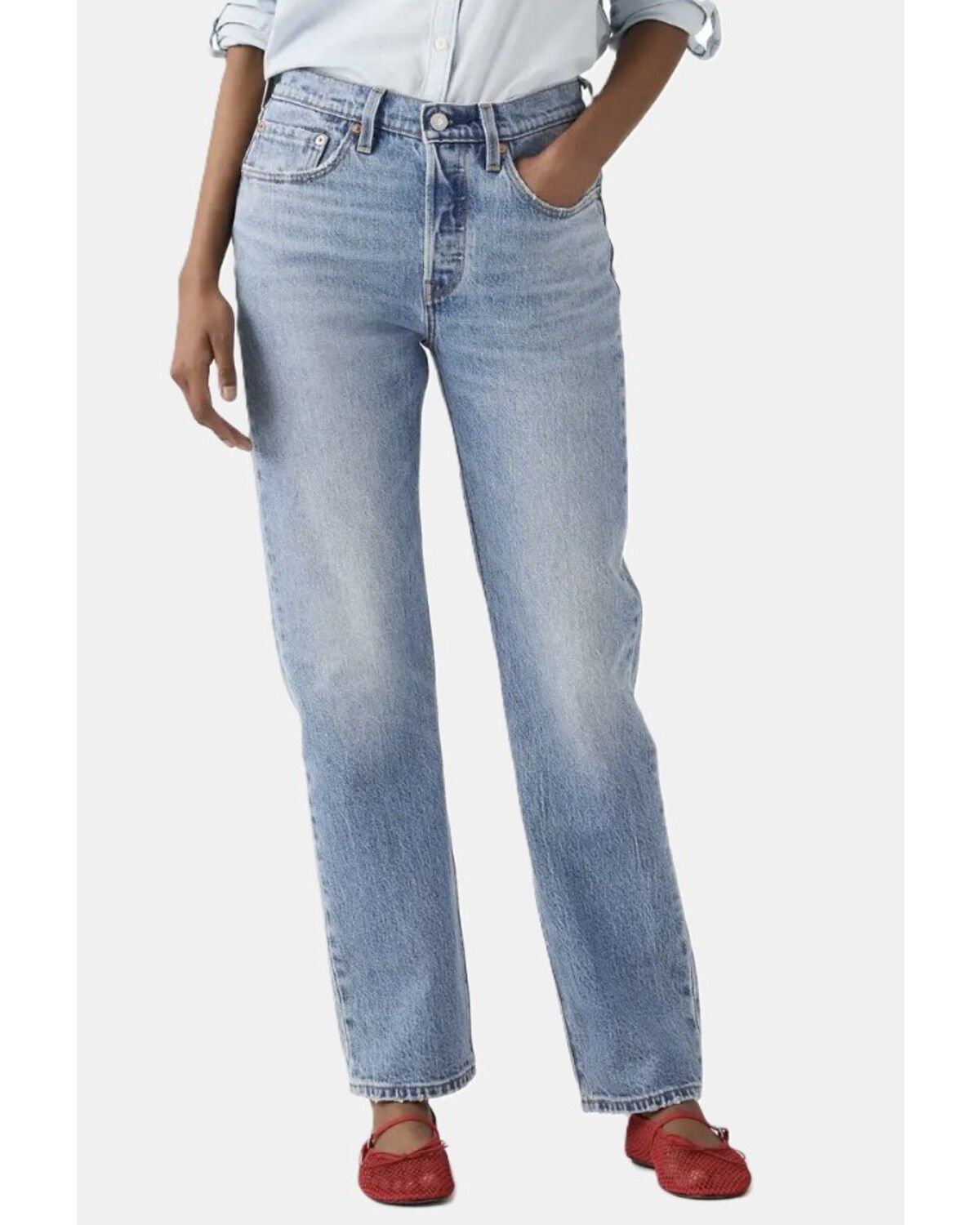 Levi's Women's 501 Medium Wash High Rise Straight Stretch Denim Jeans, Medium Wash, hi-res