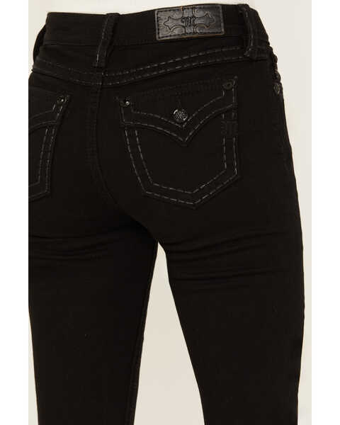 Image #2 - Miss Me Women's Mid Rise Border Stitch Bootcut Stretch Denim Jeans , Black, hi-res