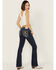 Image #1 - Miss Me Women's Dark Wash Mid Rise Patchwork Pocket Bootcut Stretch Denim Jeans, Dark Wash, hi-res