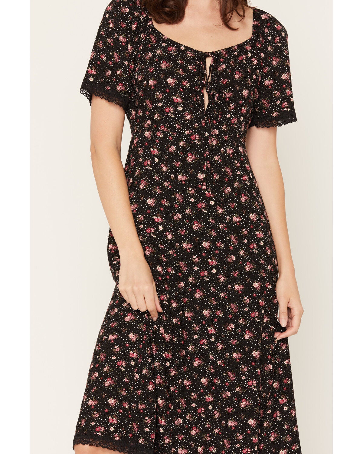 Image #3 - Idyllwind Women's Merion Floral Print Tie Front Midi Dress, Black, hi-res