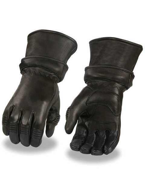 Milwaukee Leather Men's Gel Palm Deerskin Gauntlet Gloves, Black, hi-res