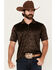 Image #1 - RANK 45® Men's Tonal Southwestern Print Short Sleeve Button-Down Polo Shirt, Coffee, hi-res