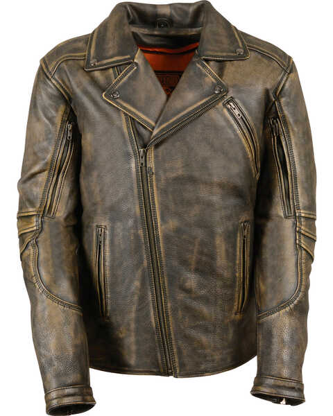 Milwaukee Leather Men's Triple Stitch Extra Long Biker Jacket , Black/tan, hi-res