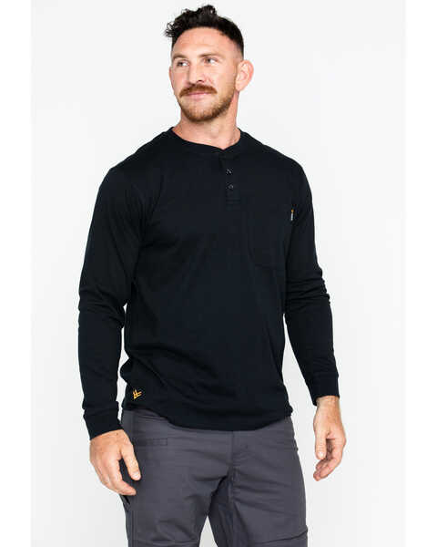 Image #1 - Hawx Men's Pocket Henley Long Sleeve Work Shirt , Black, hi-res