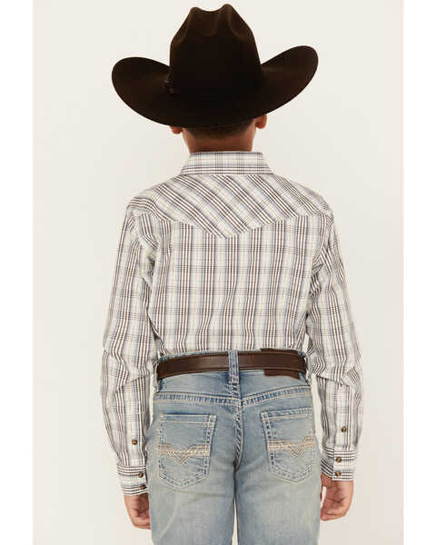 Image #4 - Cody James Boys' Plaid Print Long Sleeve Snap Western Shirt , White, hi-res