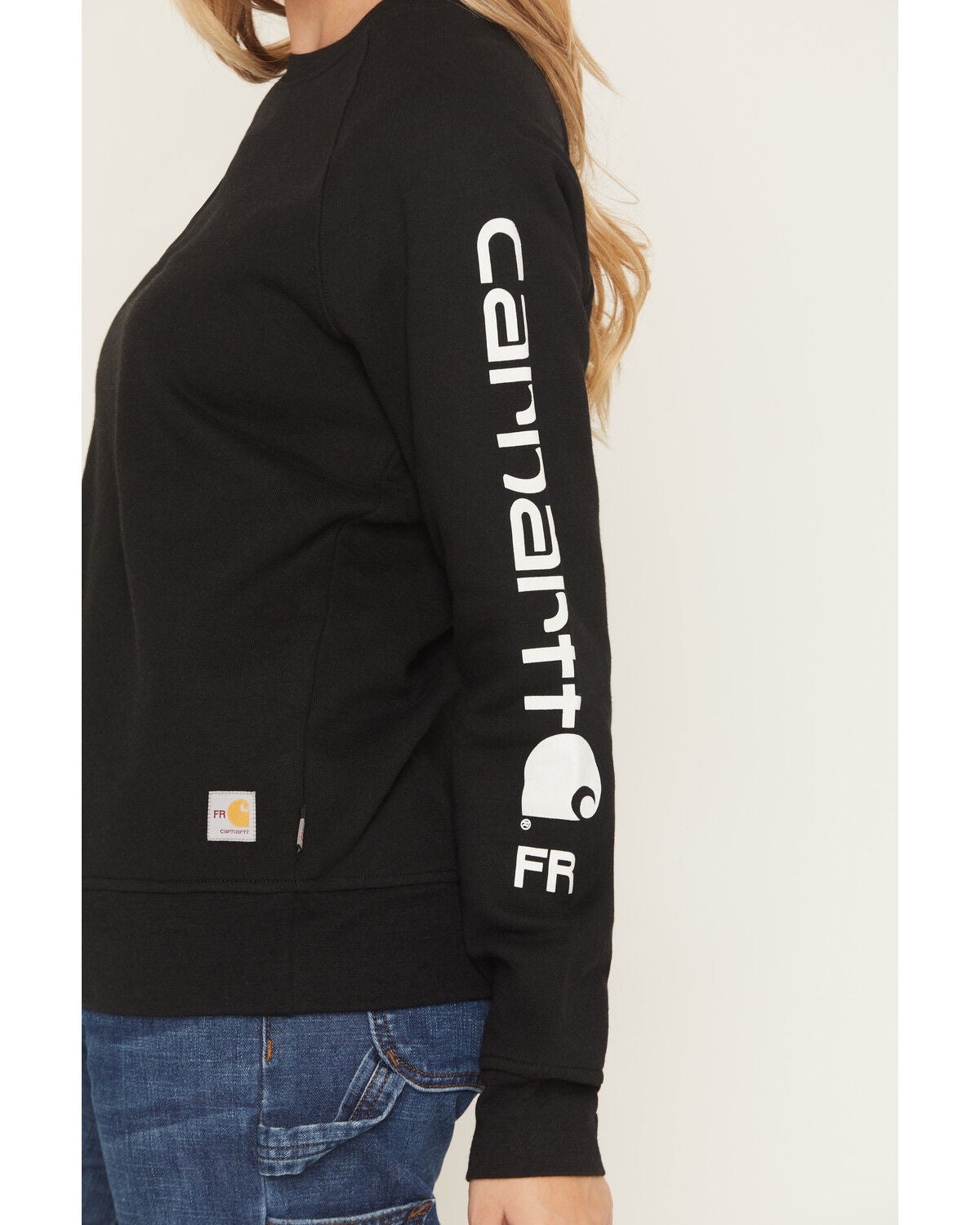 Image #3 - Carhartt Women's FR Force&reg; Relaxed Fit Midweight Logo Sleeve Graphic Sweatshirt, Black, hi-res