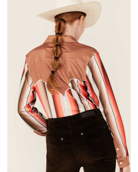 Image #4 - Ranch Dress'n Women's Serape Stripe Long Sleeve Button Down Western Shirt, Tan, hi-res