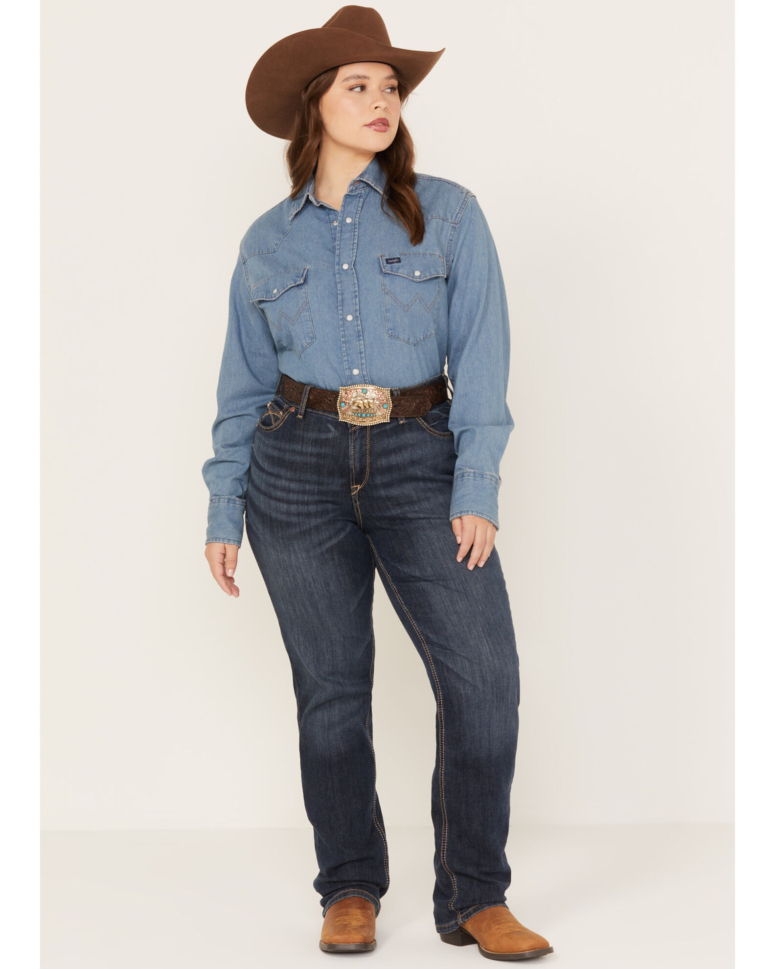 Image #1 - Ariat Women's R.E.A.L. Perfect Rise Analise Stackable Straight Leg Jeans - Plus, Blue, hi-res